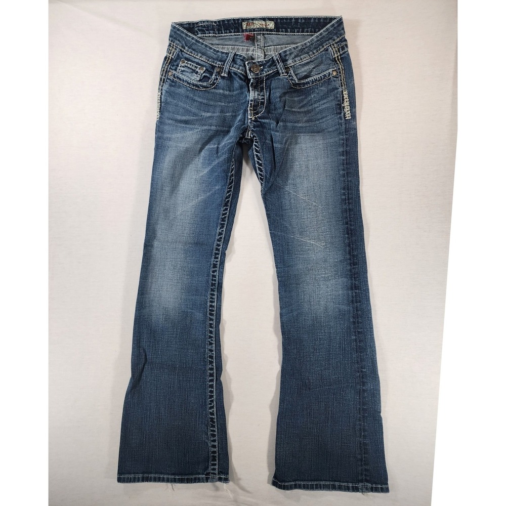 BKE Stella Bootcut Jeans Women 29 Blue Low Rise Heavy Stitch Flap Pocket BWX2563